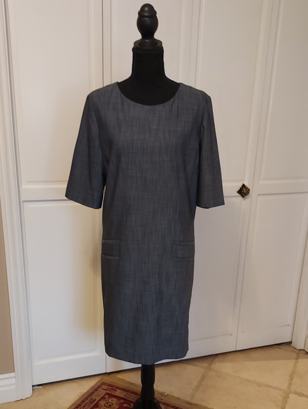 Nordstrom Halogen Navy Shift Dress Short Sleeve Round Neckline Size M